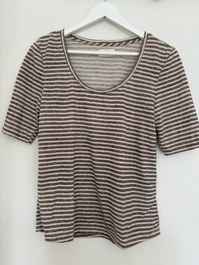 HJ Tee Sand Dunes Striped Scoop Neck Women's Top - Brown & Cream